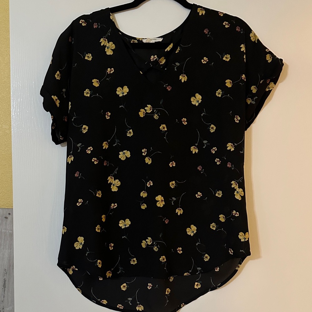 Maurices Black Blouse with Yellow Floral Pattern